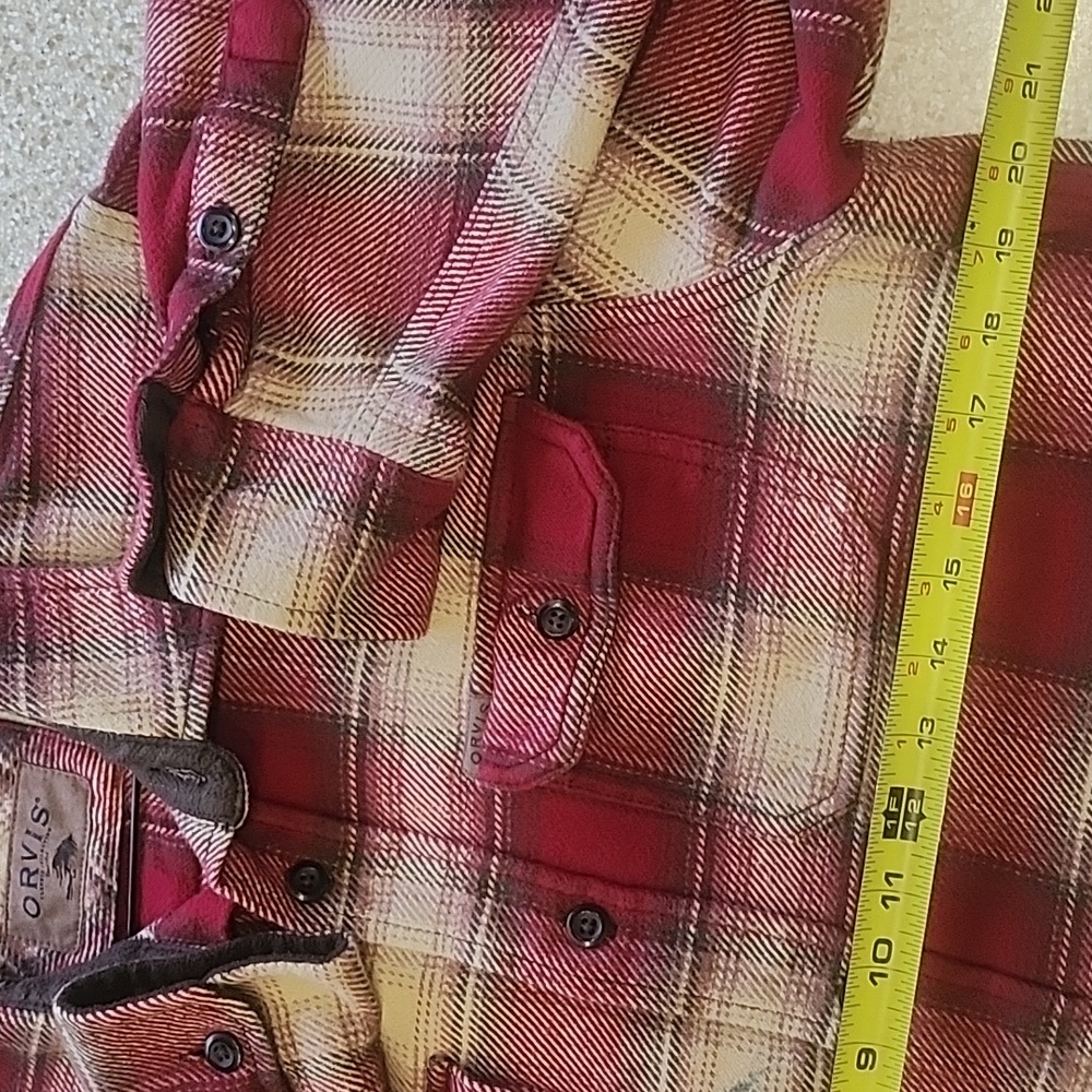 Orvis Men's Heavy Red/ Tan Plaid Flannel Button Down Shirt Size M - Picture 5 of 11